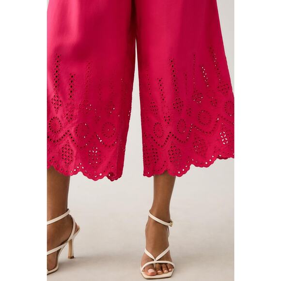 Anthropologie Wide-Leg Eyelet Crop Pants - New Size 8 - Picture 2 of 5